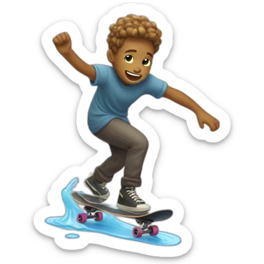a character who rides a skateboard and rolls over a puddle sticker