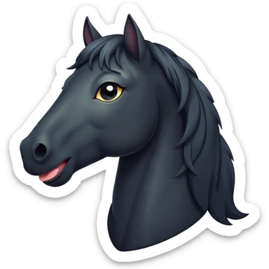 Cinematic Cute Yawning Black Horse Portrait Emoji, Head tilted slightly with a dramatic, wide-open yawn, revealing a soft, sleek black fur with a subtle shimmer, floppy ears slightly drooping, round dark eyes barely open in drowsy contentment, Simplified yet irresistibly adorable features, highly detailed, glowing with a soft, cozy glow, high shine, relaxed yet expressive, stylized with a touch of whimsy, bright and endearing, soft glowing outline, capturing the essence of a sleepy yet affectionate horse, so drowsy it feels like it could stretch out of the screen and curl up for a nap! sticker