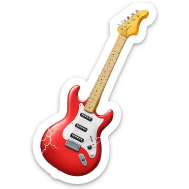 A 3D Apple-style emoji of a bold “ROCK” text written in shiny metallic letters, with an electric guitar leaning on the text, surrounded by small music notes and lightning bolts, energetic and powerful rock music vibe sticker