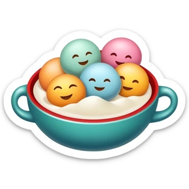 Winter Solstice Tangyuan with colorful appearance for Dongzhi Festival, simplified emoji style with bold outlines and bright colors, cartoon style traditional winter dessert sticker