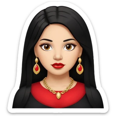 Mexican Light skin big brown eyes glamorous thick full figured women black medium straight hair red lips necklace  sticker