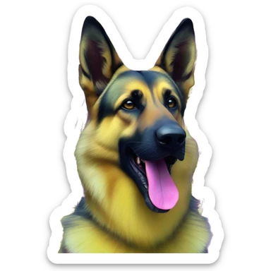 .Zombie_ Vaporwave black holographic oilslick zombie yellow German shepherd dog yellow caution tape graffiti stripes iridescent blue purple yellow stripes sticker