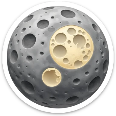 moon-like gray ball emoji, scarred with white impact craters and patches of lighter plains sticker