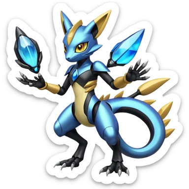 Modern Futuristic Cyber-Meloetta-Greymon-Greninja-Zeraora-Pokémon-Digimon-Fakémon-fusion-hybrid-creature sticker