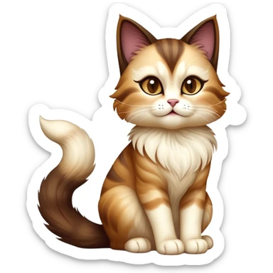 cinematic-[showshoe cat]-realistic-full-body-sitting-emoji,-tail-curled-playfully-around-its-paws,-head-tilted-dramatically,-fluffy-[brown mask]-fur,-simplified-yet-realistic-focused-features,-highly-detailed,-glowing-with-an-almost-sarcastic-glow sticker