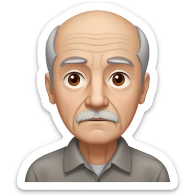 Elderly thin Puerto Rican man with light complexion. Narrow face with pronounced bone structure. Deep-set brown eyes, bushy eyebrows. Short brown hair, balding at front. Messy brown beard with gray streaks. Serious expression with age lines. Wearing a dark collared shirt that appears loose. sticker