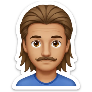 homme cheveux long attaché sans cheuveux dépanssant  16 ans, un peu bronzé petite moustache très fine sticker