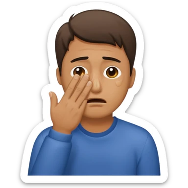 Generate me a dude covering his face with one hand on annoyance while he's crying sticker