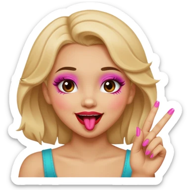 Girl with makeup giggling,blushing while biting one finger in ￼a flirtatious way sticker
