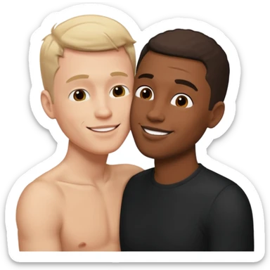 White adult male kissing black adult male sticker