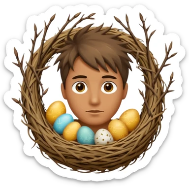 Man who has a Birds Nest for hair sticker