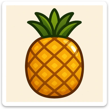 Create a pineapple emoji in a flat toon style with flat, simple shapes, soft shading, bold outlines, a friendly emoji look, and add a glossy effect to the surface, closely matching the reference image. sticker