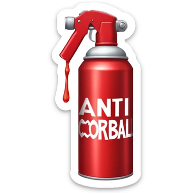 red spray can that says the following specific words *Anti-cornball spray* on it sticker