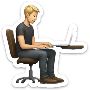 a man with a bad posture sitting on a cahir while using his laptop sticker