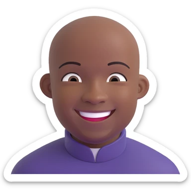 extremely bald Black man with shiny scalp and exaggerated baldness, smiling, simple background sticker