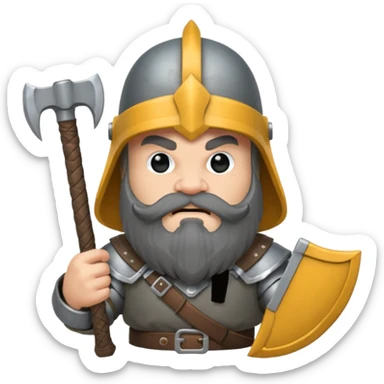 gimli the dwarf, dark beard, gray metal helmet, battle axe sticker