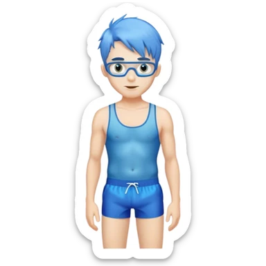 hot blond handsome30 years  Man in blue swimming shorts with blue hair sticker