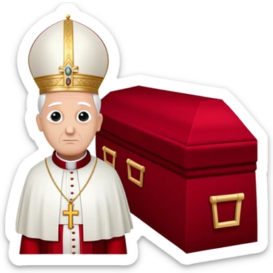 A solemn papal funeral with St. Peter's Basilica, a coffin draped with red cloth, and clergy in ceremonial attire sticker