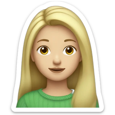 girl my with blond hair in green sweater looking down at ipad sticker