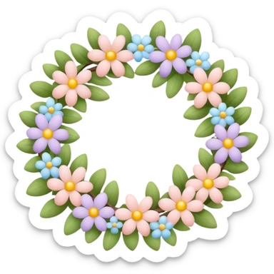 flower wreath with pastel colors, in a shape of an egg sticker