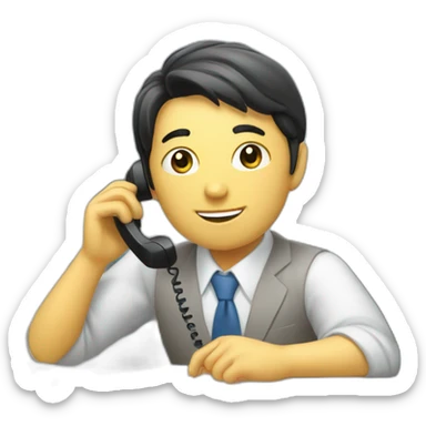 A Japanese office worker answering a phone call and taking notes sticker