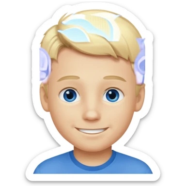 Blonde hair blue eyed boy wearing am sticker