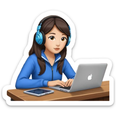 A Korean girl at a dive bar with a laptop and headphones watchin a korean drama sticker