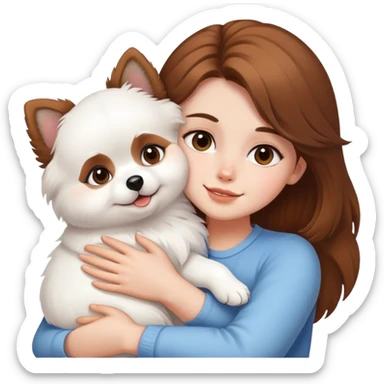 Brown hair girl hugging white Pomeranian  sticker