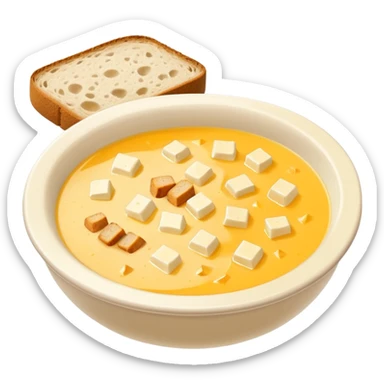 cheese soup with lard and garlic, and cubes of dry dark bread sticker