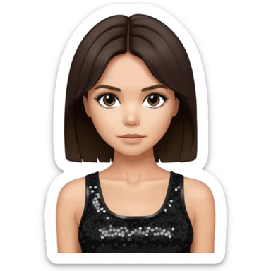 Victoria Beckham with dark brown hair, black sequin crop top sticker