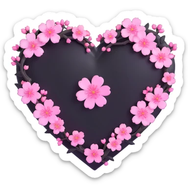 goth sakura heart, black heart with a glowing pink outline and sakura blossoms, ethereal and vibrant sticker