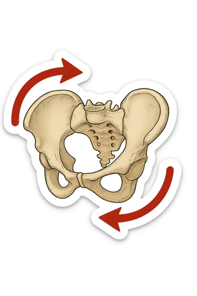 Bacino anatomico ruotato in senso orario quindi con le frecce che girano verso destra per far capire sticker