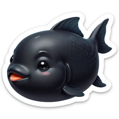 Meme-Worthy Cute Sleeping Black Goldfish Portrait Emoji, Head resting peacefully with a contented smile, showcasing a streamlined, graceful body and a luxuriously soft deep black hue, eyes closed in a serene, floating nap, Simplified yet hilariously adorable features, highly detailed, glowing with a soft, drowsy light, high shine, relaxed and utterly lovable, stylized with an air of playful laziness, bright and heartwarming, soft glowing outline, capturing the essence of a comically sleepy goldfish, so meme-worthy it feels like it could instantly become the next viral sensation of adorable slumber! sticker
