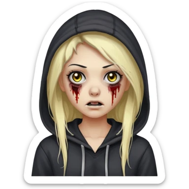 Draw a zombie girl with dark black hair with blonde highlights, long hair, and a hoodie. sticker