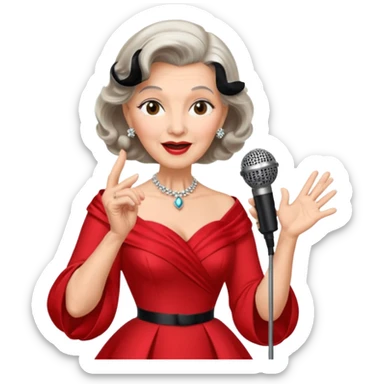 Older woman – elegant gown, 50s, diva, red dress, singing into mic sticker