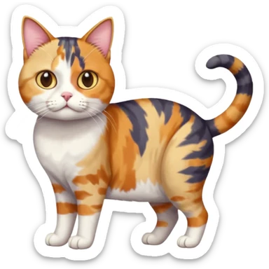 full body colourful calico tabby cat with disproportioned head with an anxious face and fully white front legs sticker
