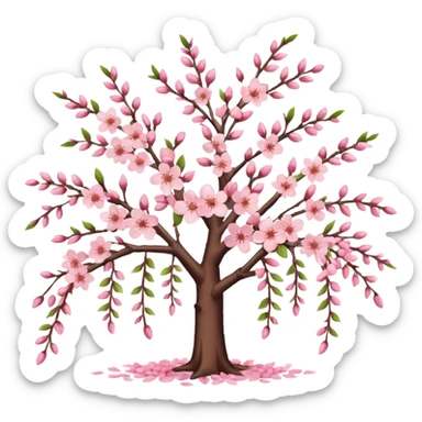 Realistic cherry blossom flowers, full bunches of flowers, on a tree, draped, high definition, realistic branches  sticker