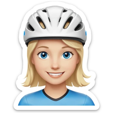 joven rubio con casco de bicicleta, ojos azules y feliz sticker