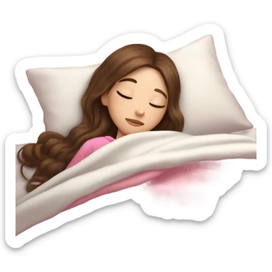 girl with brunette hair and pale skin taking a nap with a pink blanket looking peaceful sticker