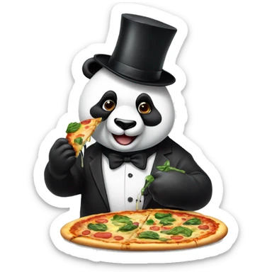 panda with suit and top hat eating drippy veggie pizza sticker
