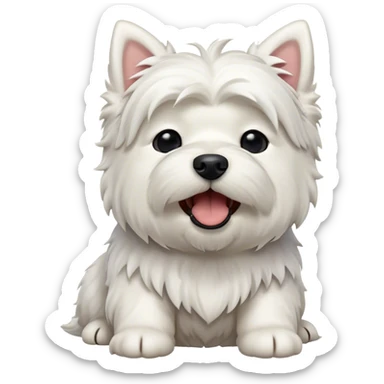 Cinematic Cute Yawning West Highland White Terrier Portrait Emoji, Head tilted slightly with a dramatic, wide-open yawn, showcasing a soft, fluffy white coat with floppy ears slightly drooping and round dark eyes barely open in drowsy contentment, Simplified yet irresistibly adorable features, highly detailed, glowing with a soft, cozy glow, high shine, relaxed yet expressive, stylized with a touch of whimsy, bright and endearing, soft glowing outline, capturing the essence of a sleepy yet affectionate companion, so drowsy it feels like it could stretch out of the screen and curl up for a nap! sticker