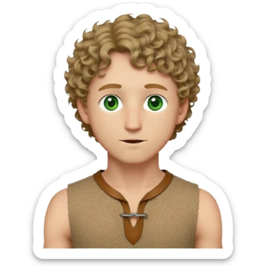 medieval summer outfit worn by a DnD themed fantasy male character. thin, sleeveless wool tunic with a small keyhole opening at the neckline, tied shut with a leather string. clothes only above the waist. The clothes full waist. The character's haven't arms. character is white-skinned, dark blonde hair, green eyes, short curly hair. sticker
