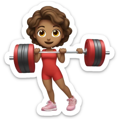Girl with brown hair in red gym outfit lifting weights  sticker