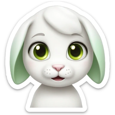 Cute White bunny girl with light-green eyes curious and question symbol  sticker