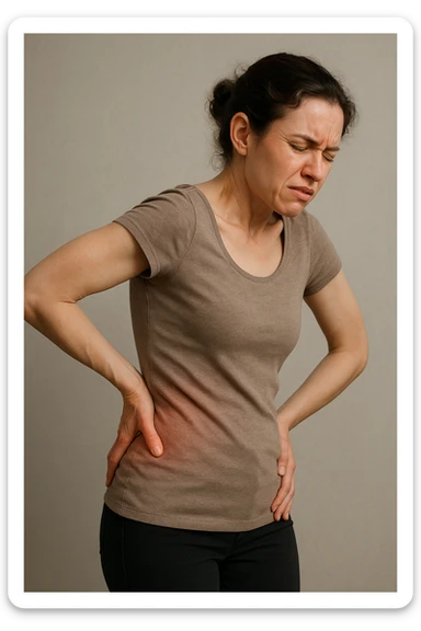 Donna con scoliosi dolorante perchè non ha mobilità a causa di essa sticker