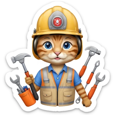 siam cat, handyman Outfit, wearing a Helmet sticker