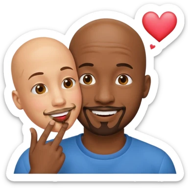 Black ball head man with the goatee with sweetheart kiss emoji sticker