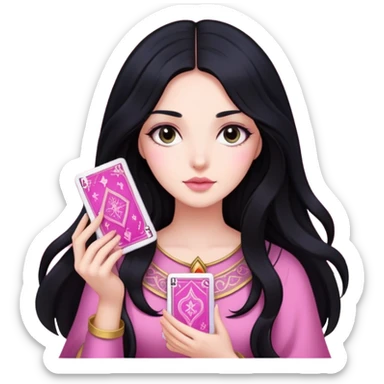 long black hair girl with pink tarot cards sticker