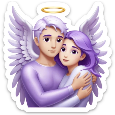 a pastel purple angel woman hugging White brunette man human rays of light sticker