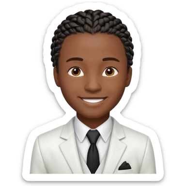 a young black guy with black cornrow braids wearing a full white suit sticker